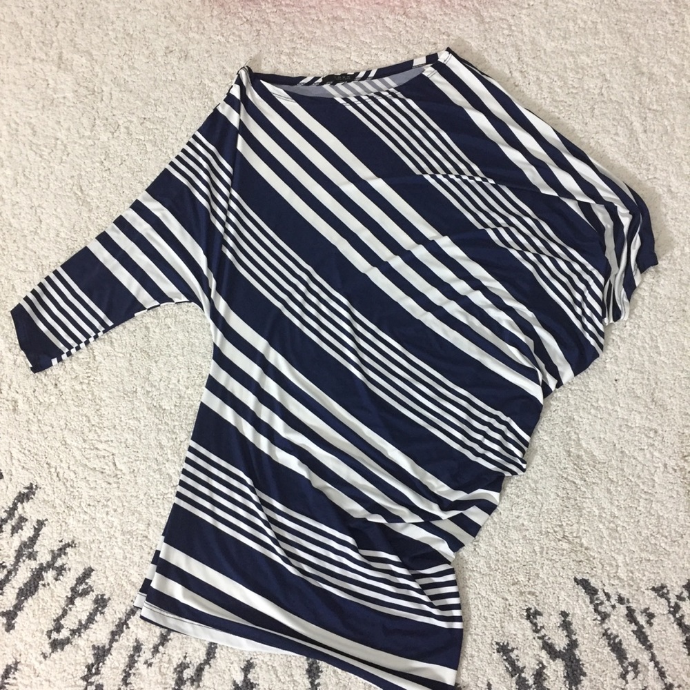 Striped blu and white angled dress